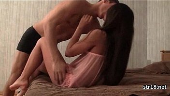 Two teens fucking in parents bed