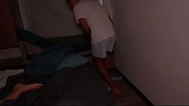 Can I share the bed with you two? A slutty stepmom secretly fucks her stepson!